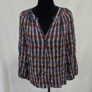 Boden women 6 dolly geometric print split neck top blouse business casual career
